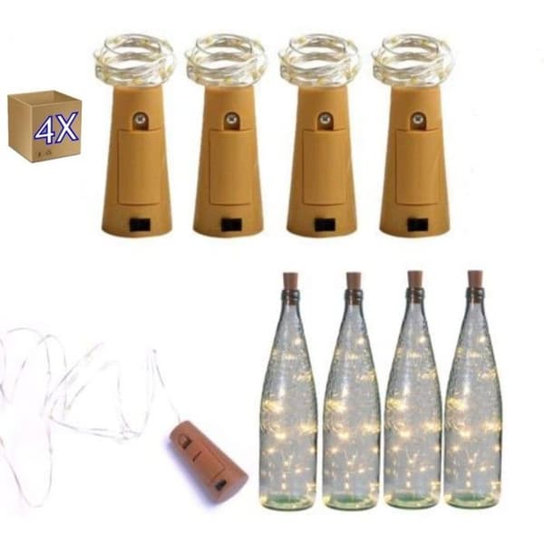 JANDEI - Set med 4 dekorativa flasklock med led girlander 2m varmvit 3000K