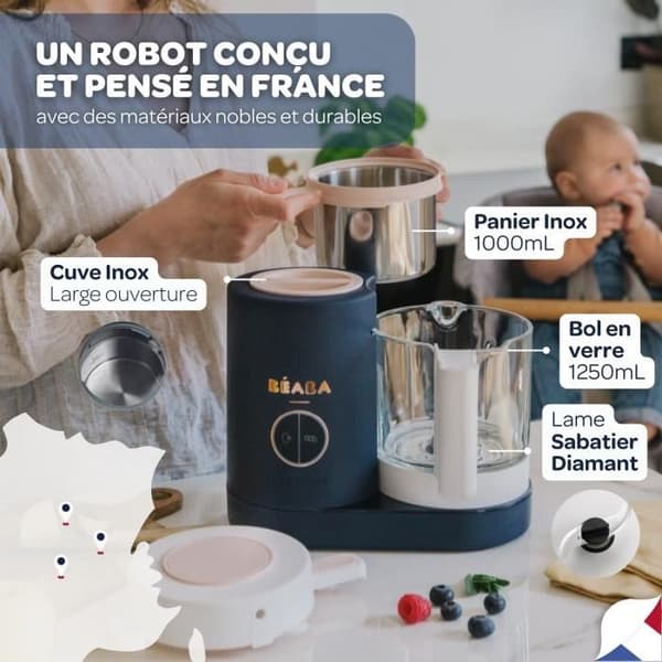 BEABA, Babycook Neo Robot Baby Spis 6 i 1, Tillverkad i Frankrike, Nattblå