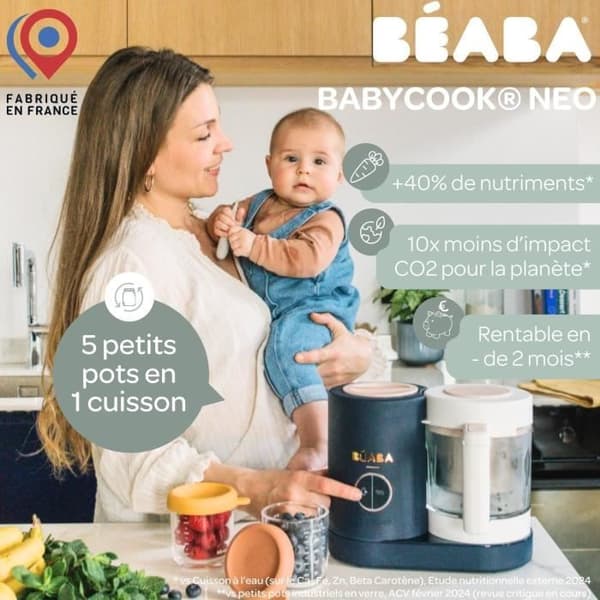 BEABA, Babycook Neo Robot Baby Spis 6 i 1, Tillverkad i Frankrike, Nattblå