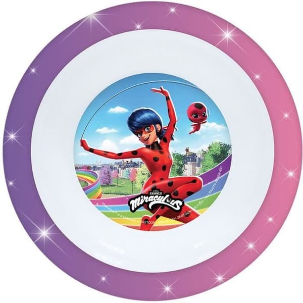 FUN HOUSE Miraculous Ladybug Måltidsset - 1 tallrik ø 22 cm, en djup tallrik ø 16 cm och ett glas 220 ml - För barn