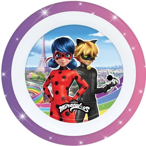 FUN HOUSE Miraculous Ladybug Måltidsset - 1 tallrik ø 22 cm, en djup tallrik ø 16 cm och ett glas 220 ml - För barn