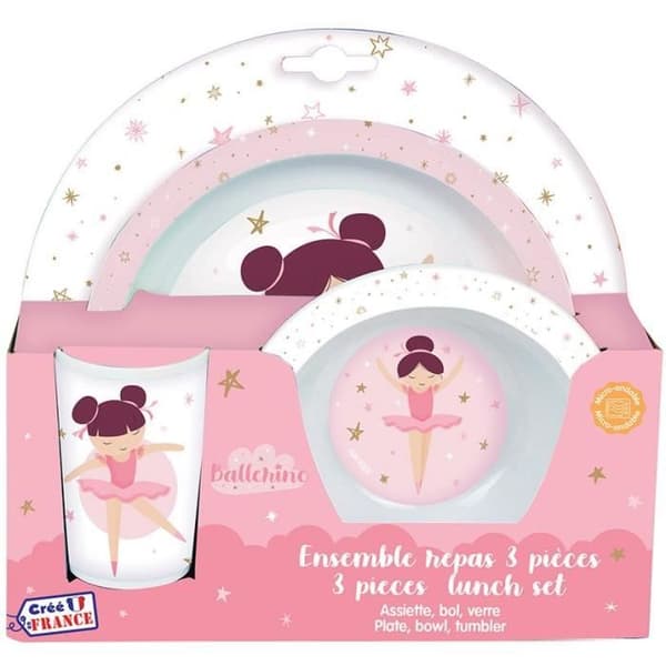 FUN HOUSE Ballerina Star dancer Måltidsset - 1 tallrik ø 22 cm, en skål ø 16 cm och ett 220 ml glas - För barn