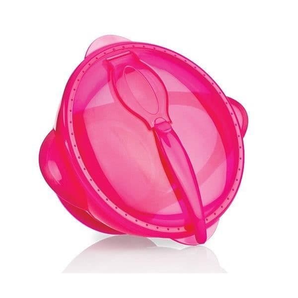 NUBY Sugskål med sked - Rosa - 6 månader +