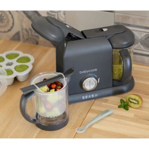 BÉABA - Babycook Duo - 4 i 1 Babyrobot Mixerkokare - Snabb ångkokning - XXL volym 2200 ml - Mörkgrå