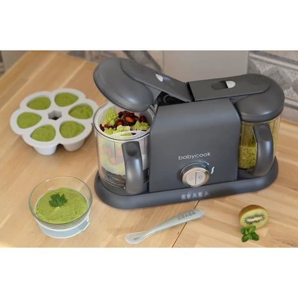 BÉABA - Babycook Duo - 4 i 1 Babyrobot Mixerkokare - Snabb ångkokning - XXL volym 2200 ml - Mörkgrå