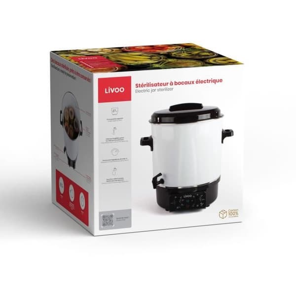 Elektrisk burksterilisator - LIVOO - DOM334 - 1800W - 27L - Ø35 cm - Justerbar termostat och timer - Emaljerad ståltank