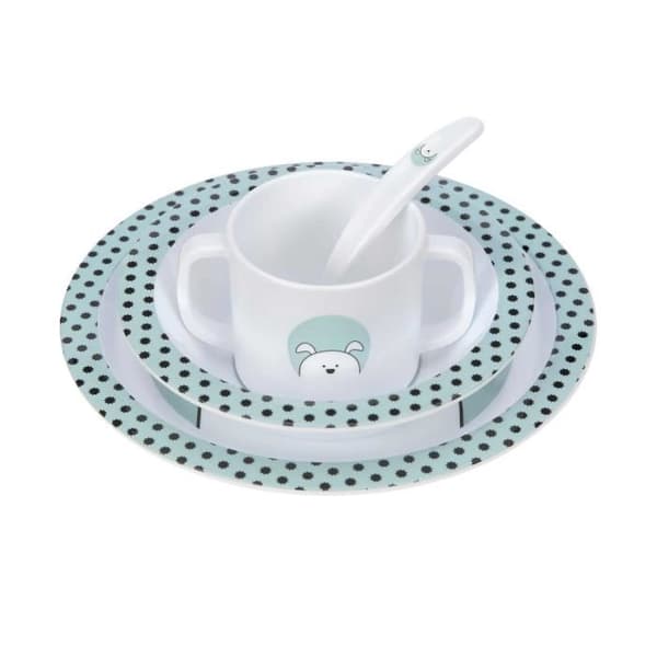 Lässig Little Chums Dog babyservis set - grön/vit - Halkfri silikon