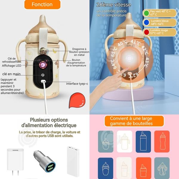 INN Bärbar Digital Flaska Värmare, 26 Justerbara Temperaturer, LED-skärm, USB Typ-C, Värmeöverdrag för Bebisar