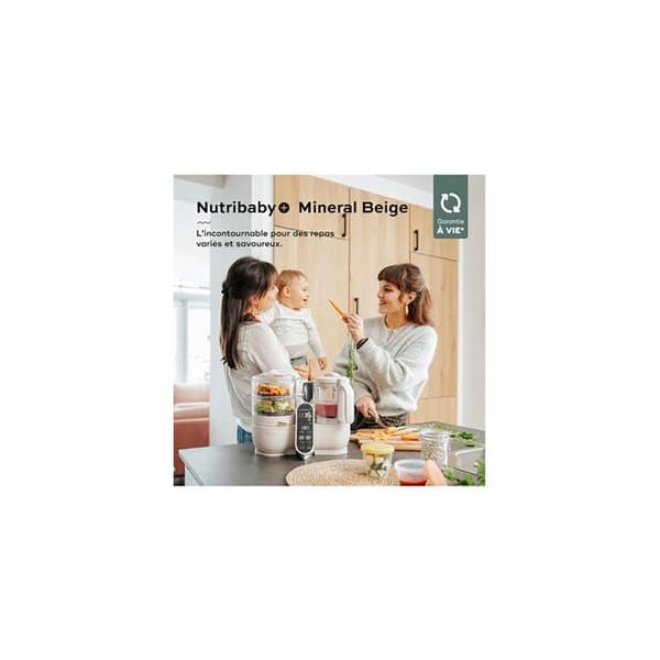 Babymoov Robot Cuiseur Bébé Nutribaby(+) - 6 i 1 - Ångkokare/Mixer - Stor kapacitet 2,2L, Mineral beige