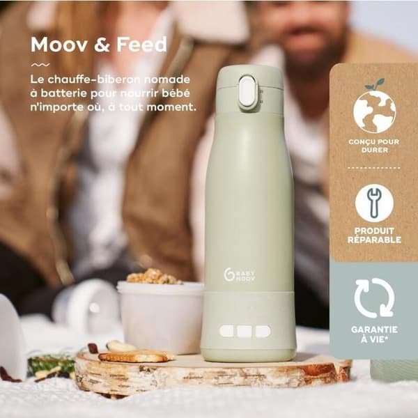 Babymoov Portabel Flaska värmare Moov &amp; Feed - 340ml - Salvia Grön - Temperaturinställning - Håller varm
