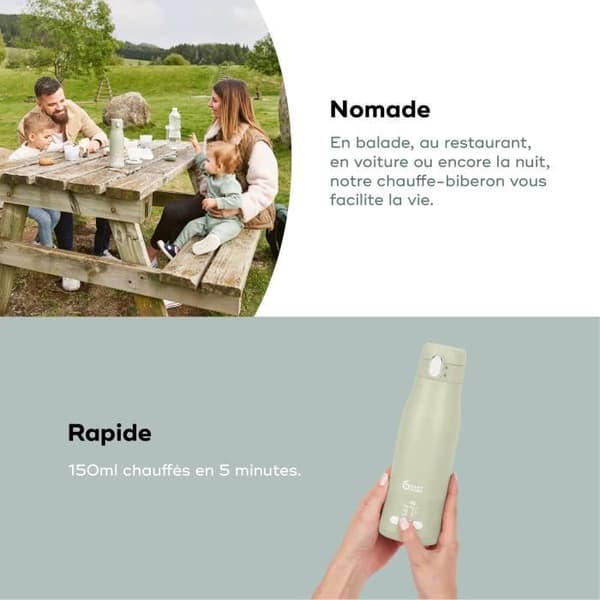 Babymoov Portabel Flaska värmare Moov &amp; Feed - 340ml - Salvia Grön - Temperaturinställning - Håller varm