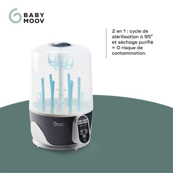 Babymoov Turbo Pure 2 i 1 elektrisk ånga nappflasksterilisator, nappflasktork, på 6 minuter