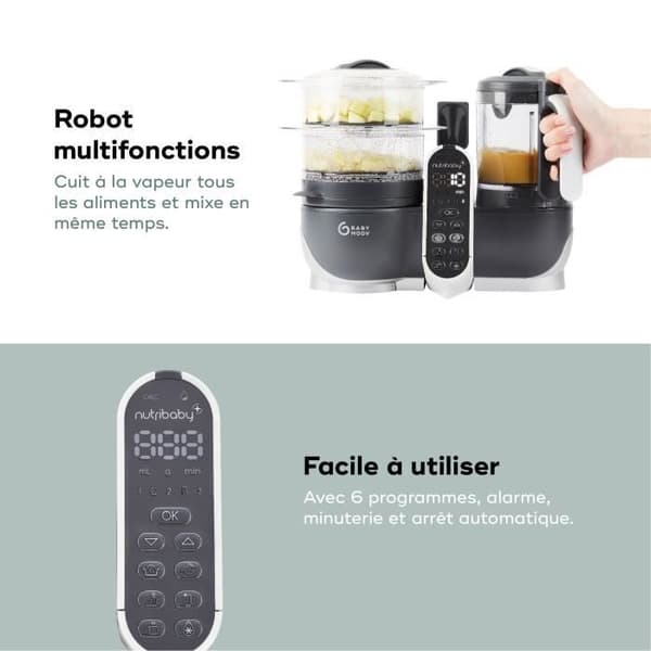 Babymoov Robot Cuiseur Bébé Nutribaby(+) - 6 i 1 - Ångkokare/Mixer - Stor kapacitet 2,2L, Grå
