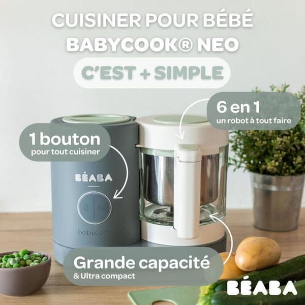 BEABA - Babycook Néo Robot Cuiseur Bébé 6 i 1 Grå Mineral
