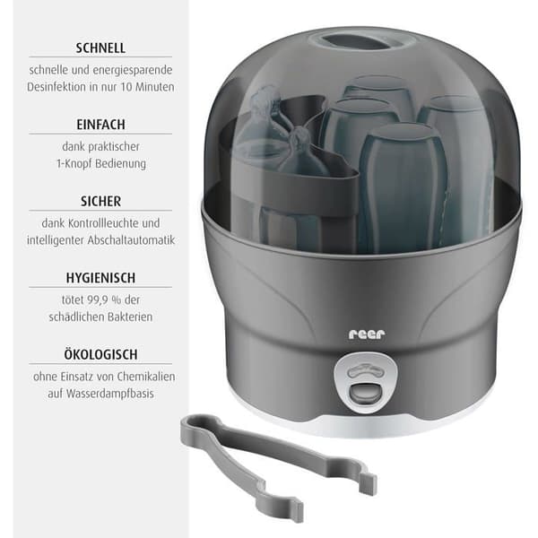 Reer nappflaska sterilisator - 36021 - VapoMat S Desinfektionsmedel på bara 10 minuter för upp till 6 nappflaskor