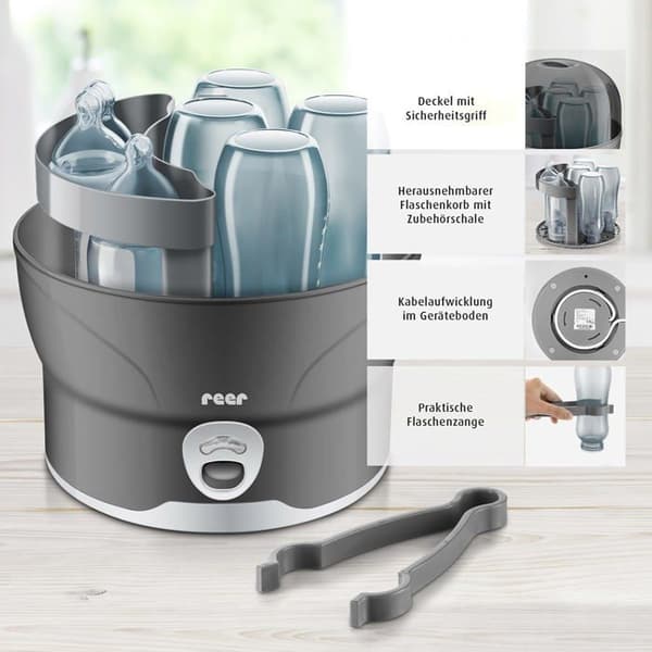 Reer nappflaska sterilisator - 36021 - VapoMat S Desinfektionsmedel på bara 10 minuter för upp till 6 nappflaskor