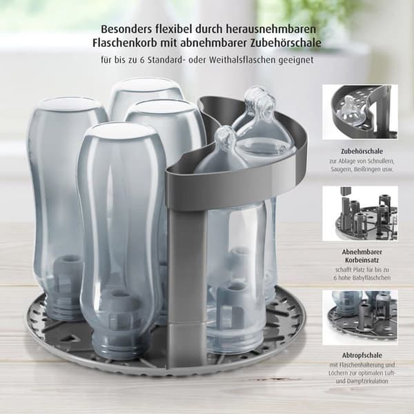 Reer nappflaska sterilisator - 36021 - VapoMat S Desinfektionsmedel på bara 10 minuter för upp till 6 nappflaskor