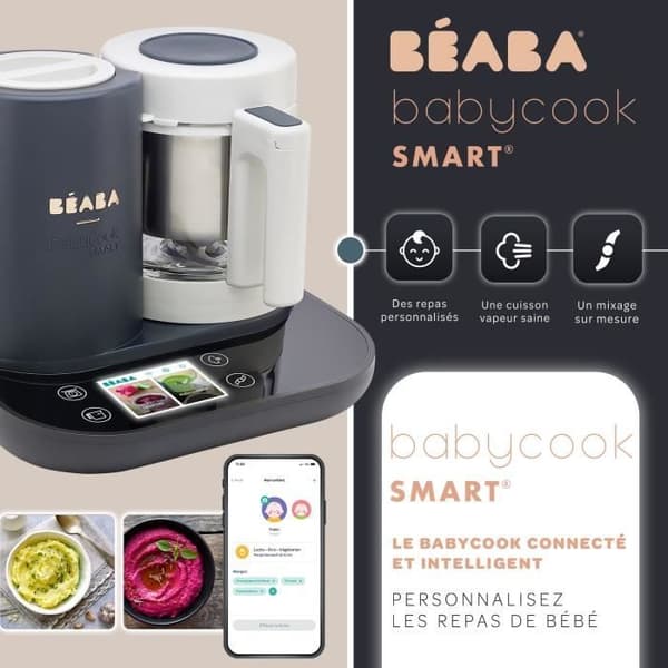 BEABA Babycook smart - ansluten - glasskål 1250 ml - antracitgrå