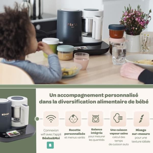 BEABA Babycook smart - ansluten - glasskål 1250 ml - antracitgrå