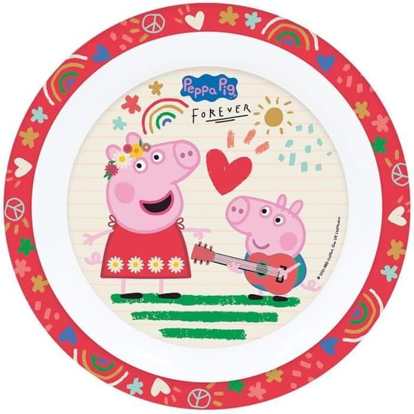 FUN HOUSE Peppa gris Måltidsset - 1 tallrik ø 22 cm, en djup tallrik ø 16 cm och ett glas 220 ml - För barn