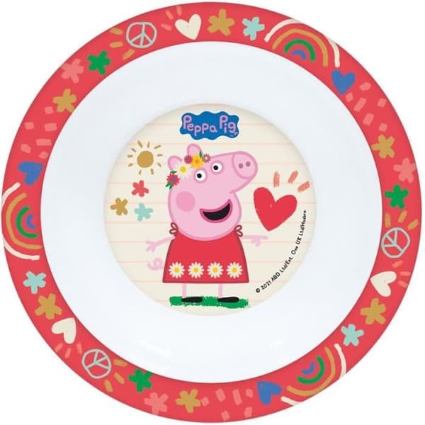 FUN HOUSE Peppa gris Måltidsset - 1 tallrik ø 22 cm, en djup tallrik ø 16 cm och ett glas 220 ml - För barn