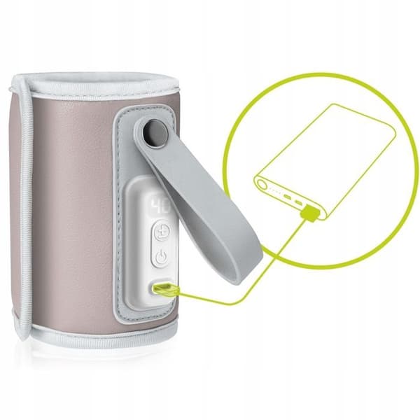 Lionelo Thermup Go bärbar flaskvärmare, USB-laddning, konstant temperatur upp till 24h, för bil, rosa