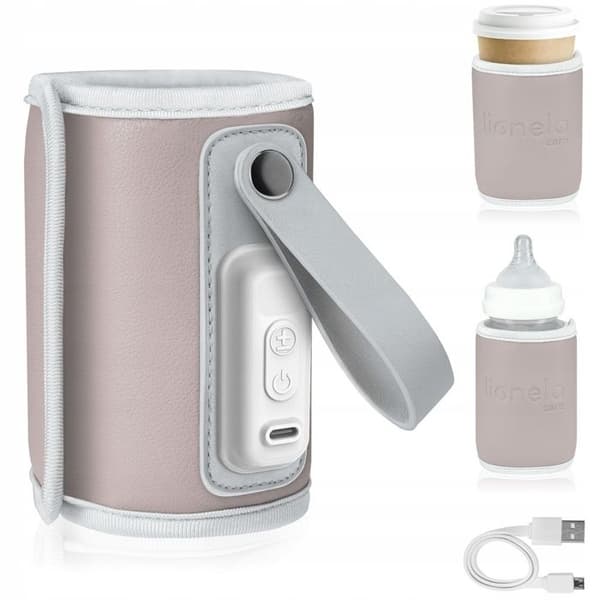 Lionelo Thermup Go bärbar flaskvärmare, USB-laddning, konstant temperatur upp till 24h, för bil, rosa