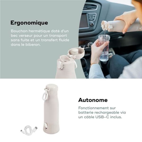 Moov & Feed bærbar flaskevarmer - BABYMOOV - 340ml - mineralbeige - Temperaturindstilling - Holder varm