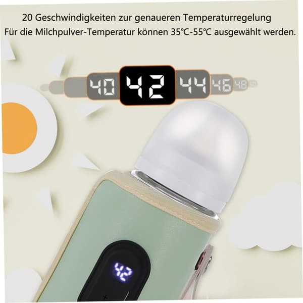 Lollanda bærbar flaskevarmer, bærbar konstant USB-flaskevarmer – 20 temperaturniveauer, perfekt til hjemmet, bilen og rejsen