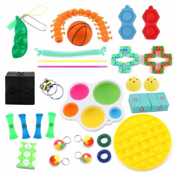 Fidget Toys - Legetøjspakke til voksne og børn - 28 stykker gul popcirkel