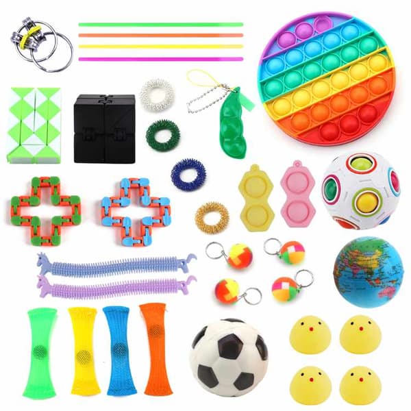 Fidget Toys - Legetøjspakke til voksne og børn - 34 stk Rainbow Pop Circle