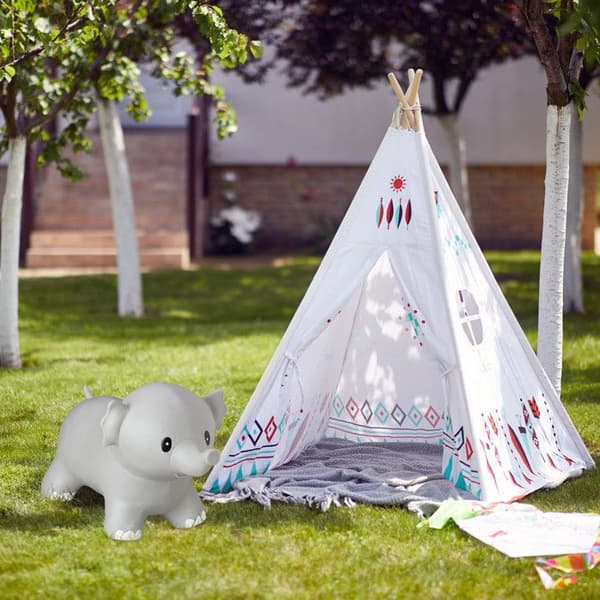 Relaxdays Elefant hoppdjur, med pump, stöder upp till 100 kg, utan BPA, uppblåsbar leksak för barn, grå