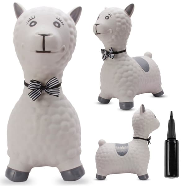 Sun Baby Hoppleksak med Pumpe Grå Alpaca med Fluga