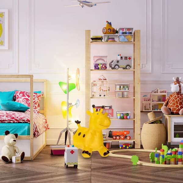 Relaxdays Djurhoppa, leksak i form av en giraff, för barn från 3 år, med pump, utan BPA, gul och brun