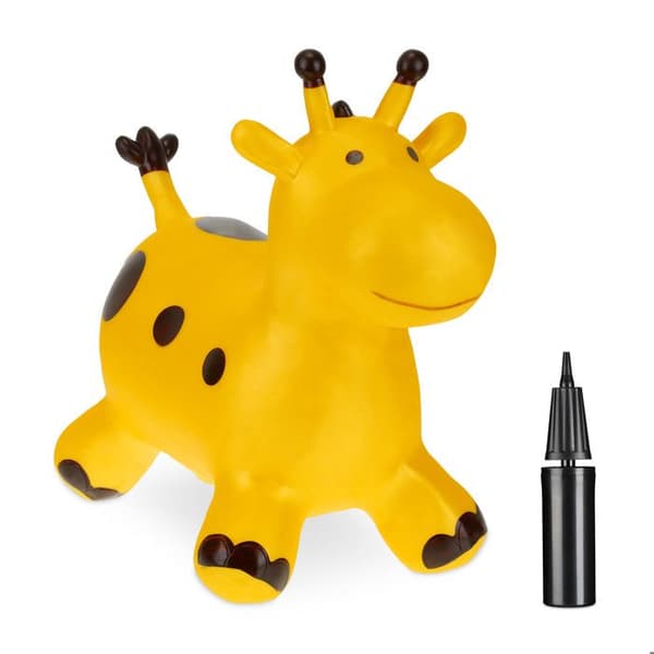 Relaxdays Djurhoppa, leksak i form av en giraff, för barn från 3 år, med pump, utan BPA, gul och brun