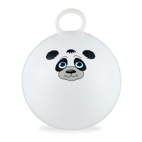 Relaxdays hoppande ballong för barn, panda-mönster, handtag, diameter 45 cm, inomhus och utomhus, upp till 150 kg, vit