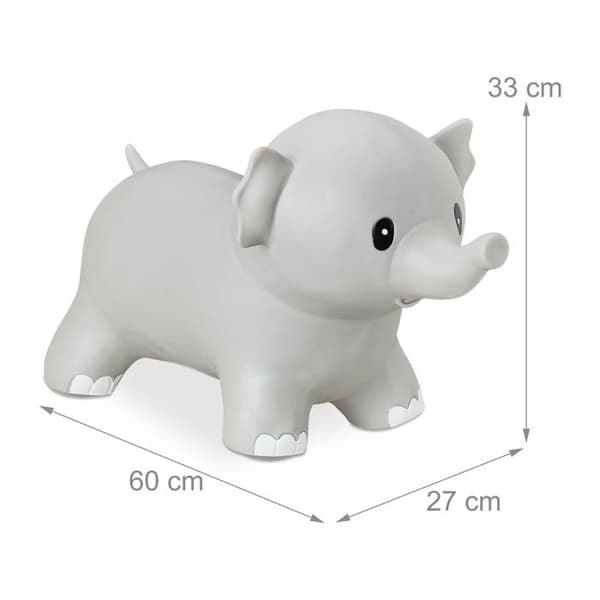 Relaxdays Elefant hoppdjur, med pump, stöder upp till 100 kg, utan BPA, uppblåsbar leksak för barn, grå