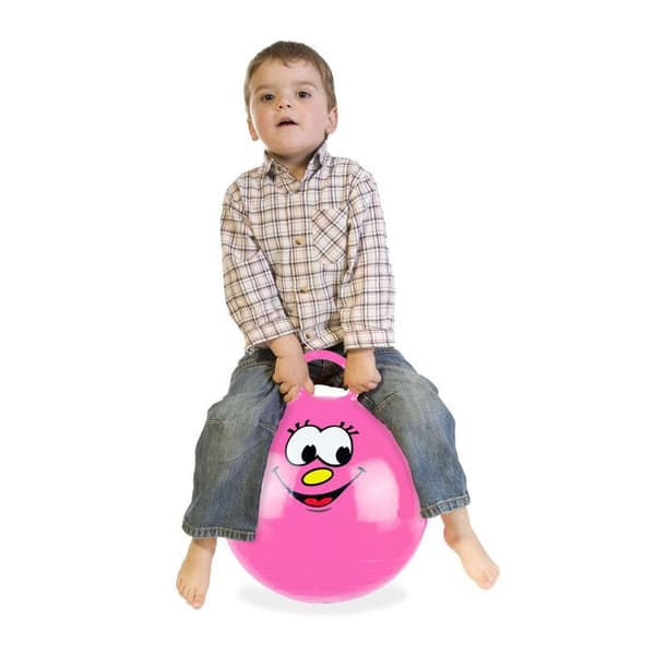Relaxdays hoppboll för barn, med ansikte, handtag, diameter 45 cm, inomhus och utomhus, upp till 150 kg, rosa