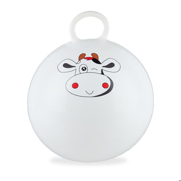 Relaxdays hoppboll för barn, kojmönster, handtag, diameter 45 cm, inomhus och utomhus, upp till 150 kg, vit