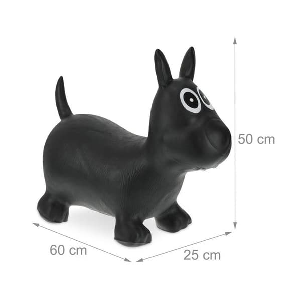 Relaxdays djurhoppa med luftpump, hundformad leksak, maxvikt: 50 kg, BPA-fri, barn, svart