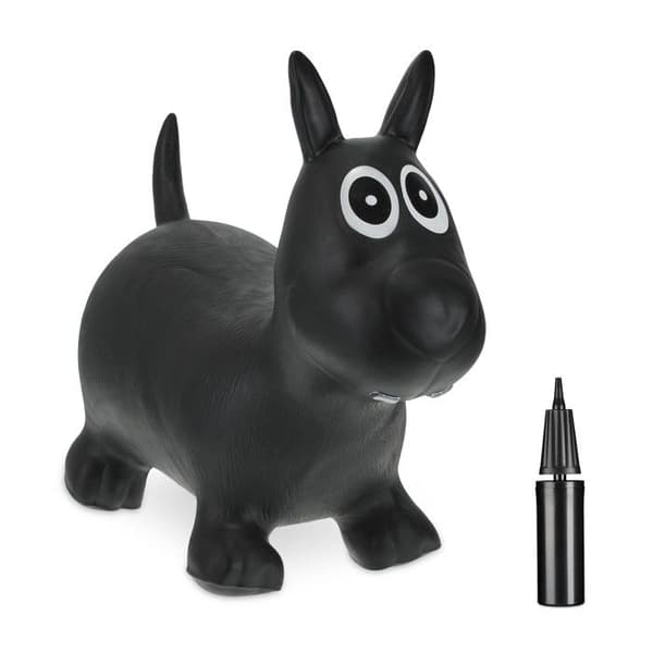 Relaxdays djurhoppa med luftpump, hundformad leksak, maxvikt: 50 kg, BPA-fri, barn, svart