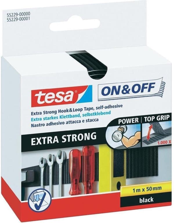 Tesa-Velcro Velcro Strip 55229-ZW - 50 mm x 1 m - Sort