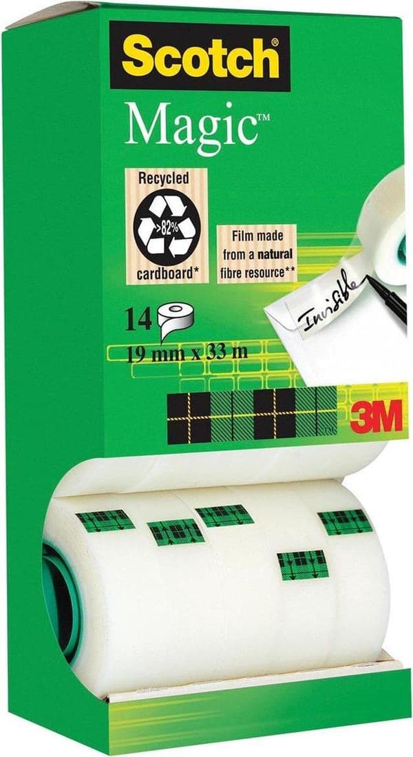 Arvopaketti: 12 x Scotch® Magic™ -teippi, kartonkitorni, 19 mm x 33 m + 2 rullaa ILMAISEKSI