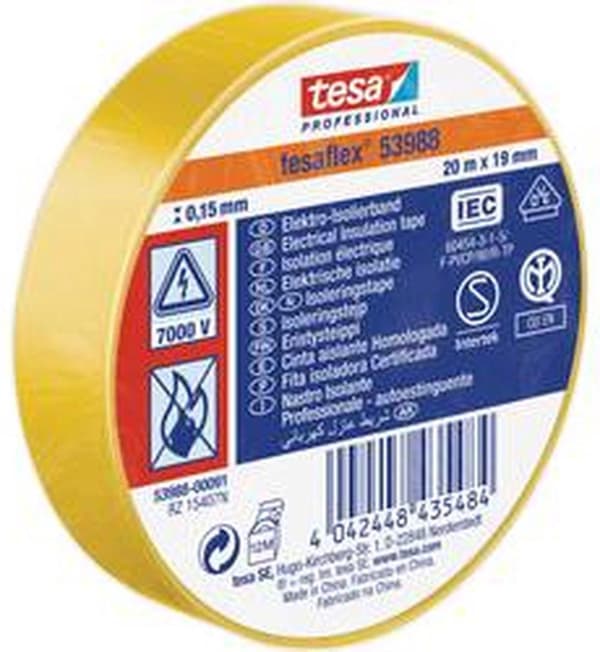 tesa 53988-00091-00 Isoleringstape tesa Professional Gul (LxB) 20 mx 19 mm 1 stk.