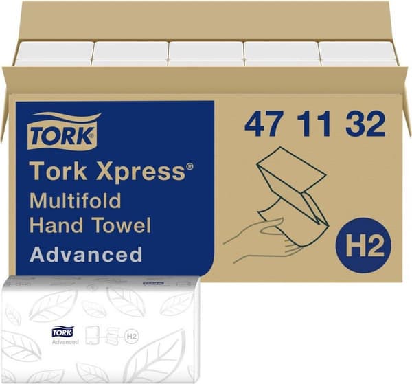 TORK 471132 Xpress ® flerfoldede håndklæder hvid H2, 2-lags, 20 x 190 ark, 471132