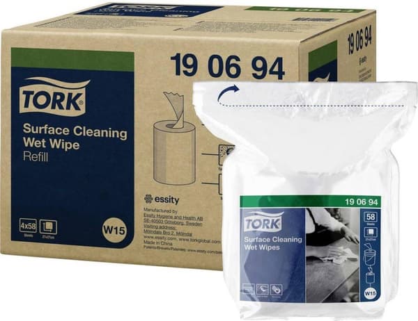 TORK 190694 Fuktyta rengöringsservetter refill, 1-lagers Antal: 232 st.