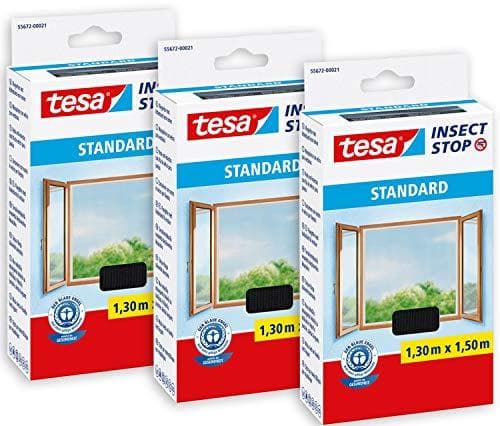 tesa Insect Stop STANDARD fluenet til vinduer i en pakke med 3 - insektbeskyttelse kan skæres til - myggebeskyttelse uden boring - 3 x fluenet antraci