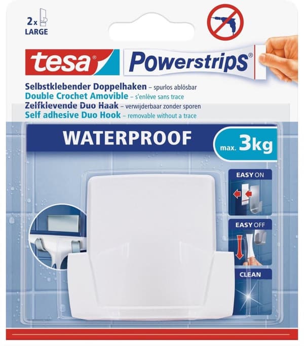 1x Tesa Powerstrips duo kroge vandtætte - DIY forsyninger - Husholdning - Aftagelige kroge - Stick on kroge