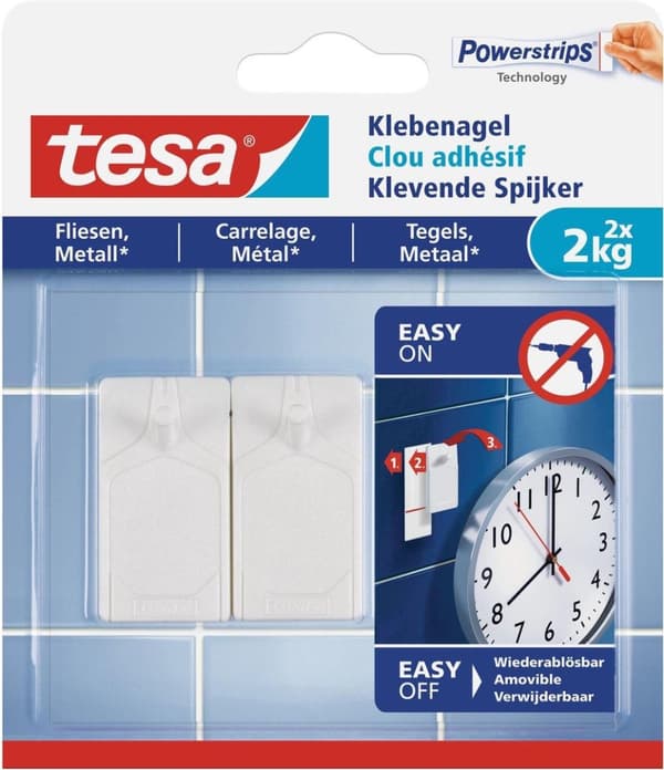 tesa® självhäftande naglar för kakel & metall 2 kg, 2 st