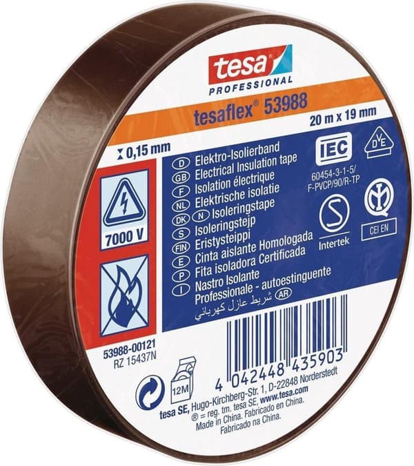 Tesa PVC elektrisk isoleringstape 19mm x 20m brun